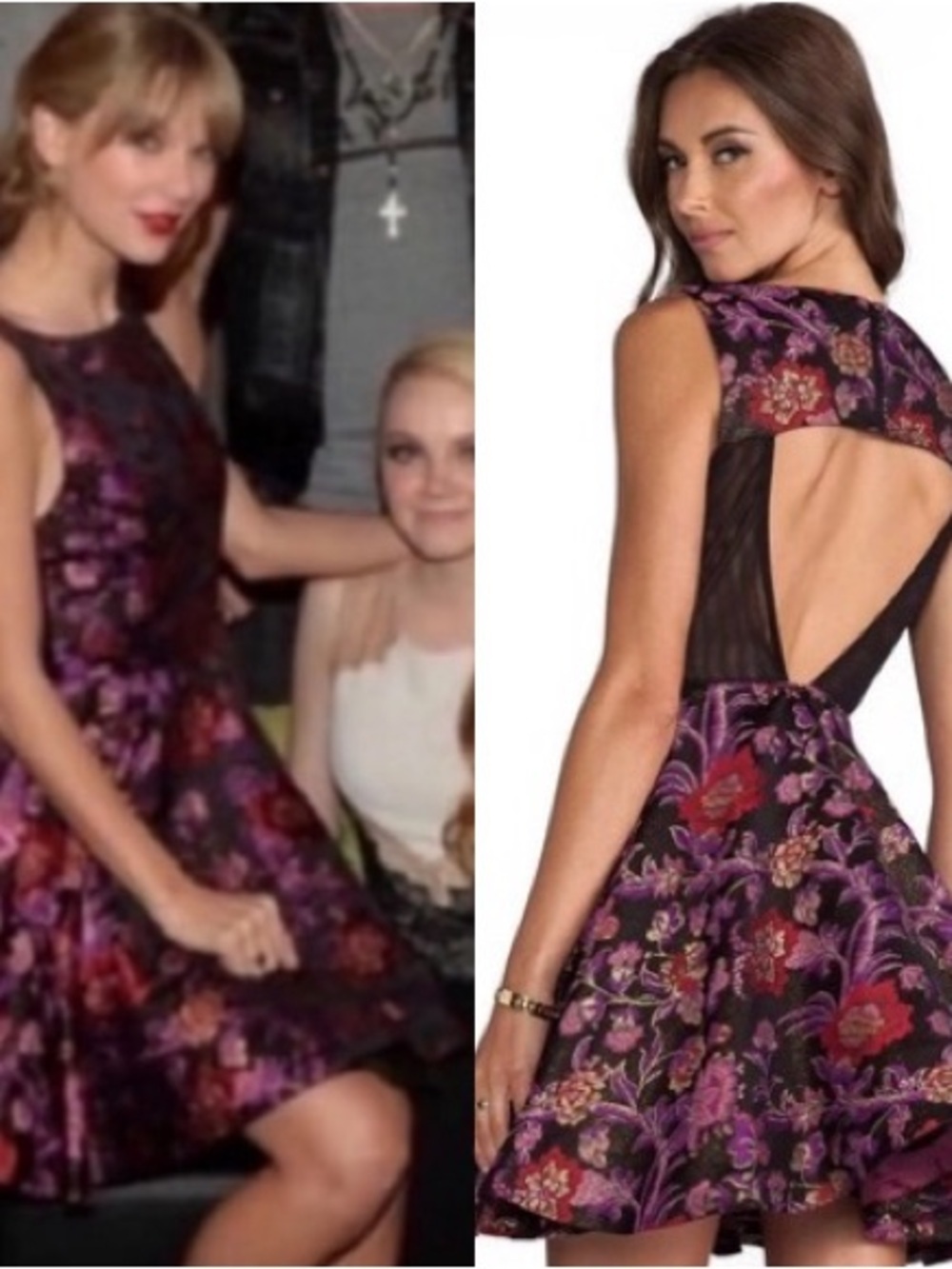 ALICE + OLIVIA Foss Jacquard Cocktail Floral Embroidered Purple Dress
